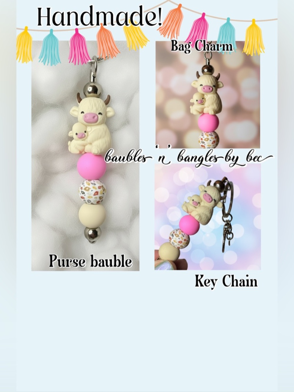 Handmade Keychain with Pink & Cream Beads